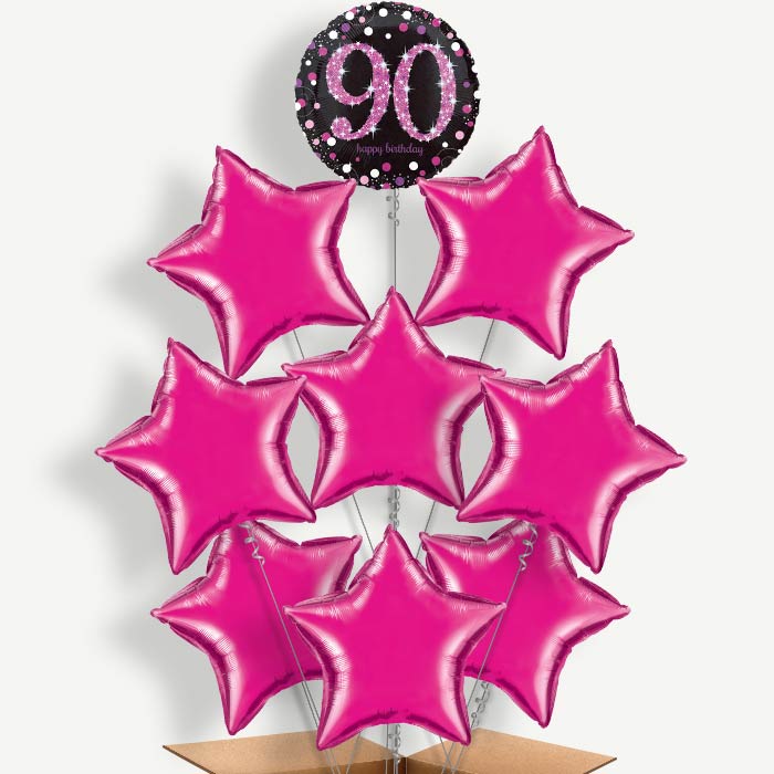 Pink Sparkle Happy 90th Birthday Helium Balloon Bundle | Party Save Smile