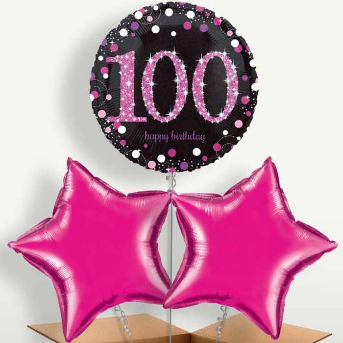 Pink Sparkle 100th Birthday Balloon Bunch | Party Save Smile