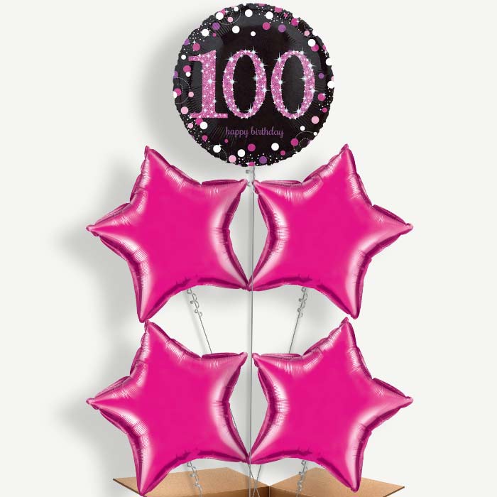 Pink Sparkle 100th Birthday Helium Cluster Balloons | Party Save Smile
