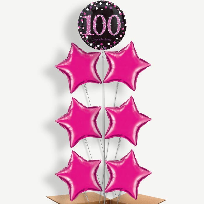 Pink Sparkle 100th Birthday Helium Balloon Arrangement | Party Save Smile