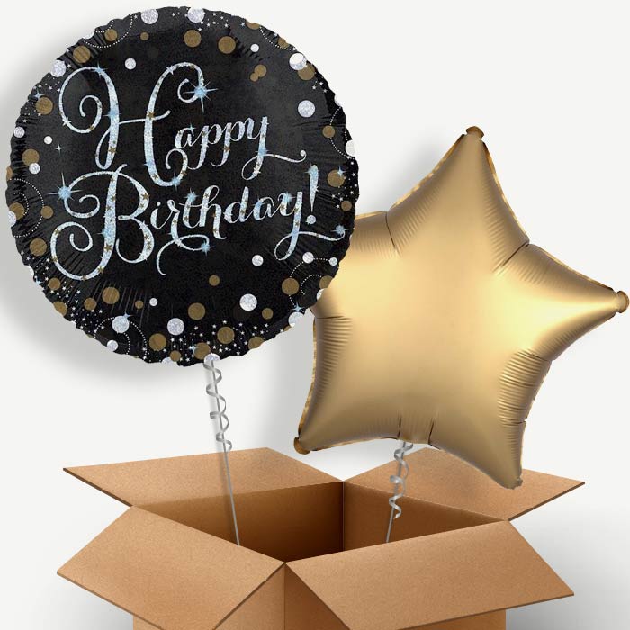 Gold Sparkle Happy Birthday Helium Balloon Two | Party Save Smile