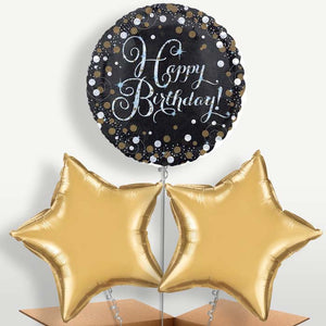 Gold Sparkle Happy Birthday Bunch of Balloons (Trio)