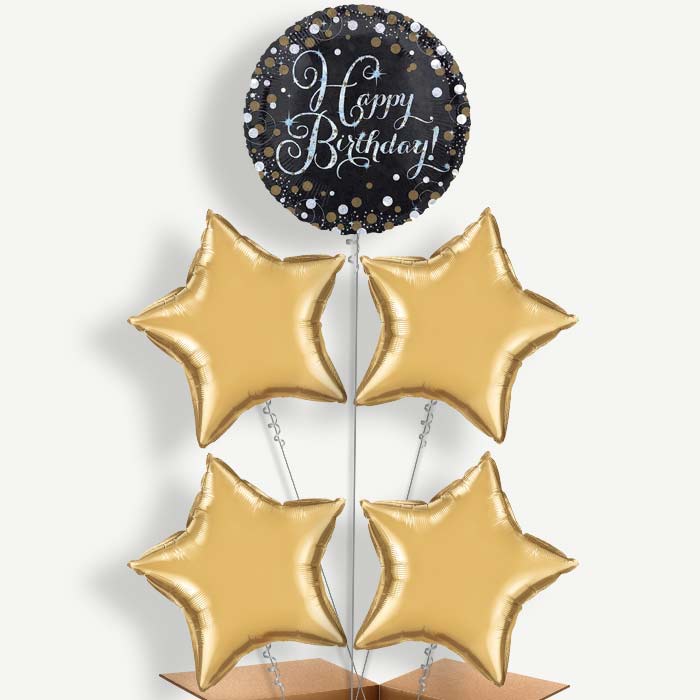 Gold Sparkle Happy Birthday Helium Cluster Balloons | Party Save Smile