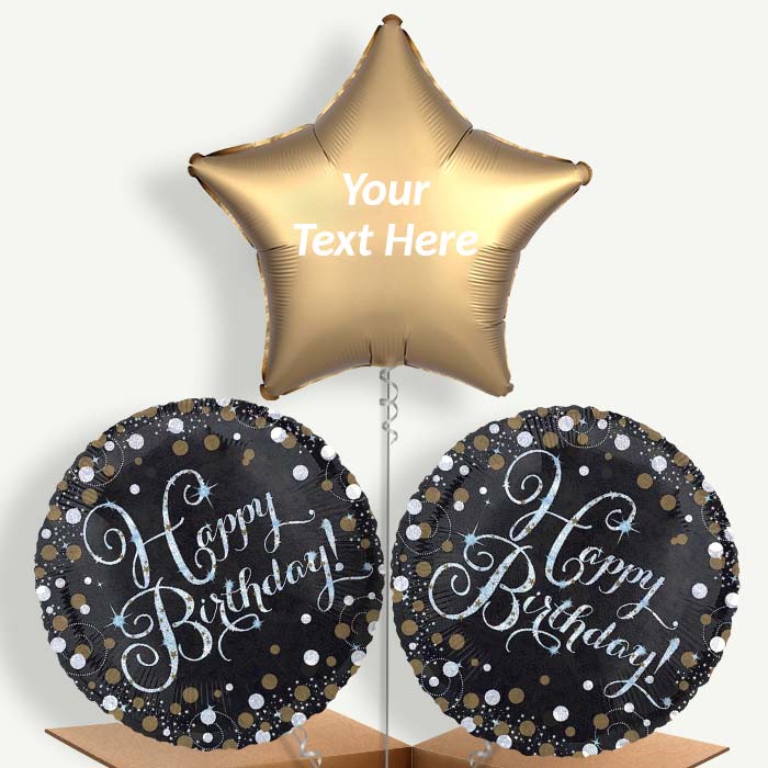Personalisable Gold Sparkle Happy Birthday Helium Balloons | Party Save Smile