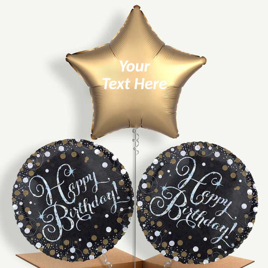 Personalisable Gold Sparkle Happy Birthday Helium Balloons | Party Save Smile