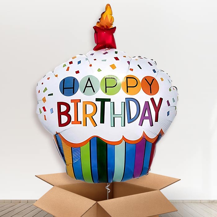 Rainbow Cupcake Giant Helium Balloon in a Box Gift | Party Save Smile