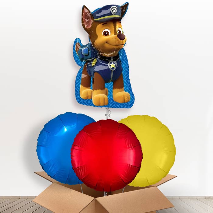 Paw Patrol Chase Helium Balloon in a Box - With 3 Plain Balloons | Party Save Smile