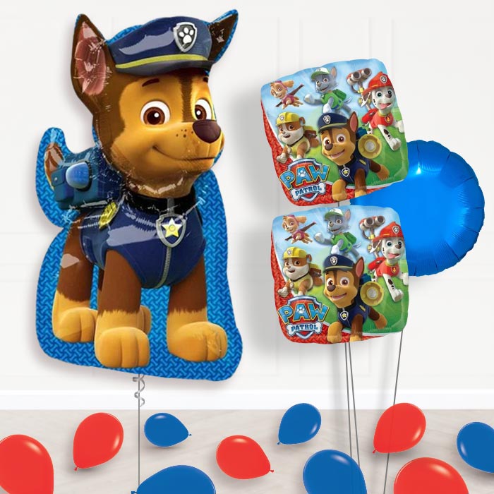 Paw Patrol Chase Balloon Bouquet in a Box-Giant Balloon + 2 Themed Balloons + 1 Plain Balloon + Mini Balloons 
