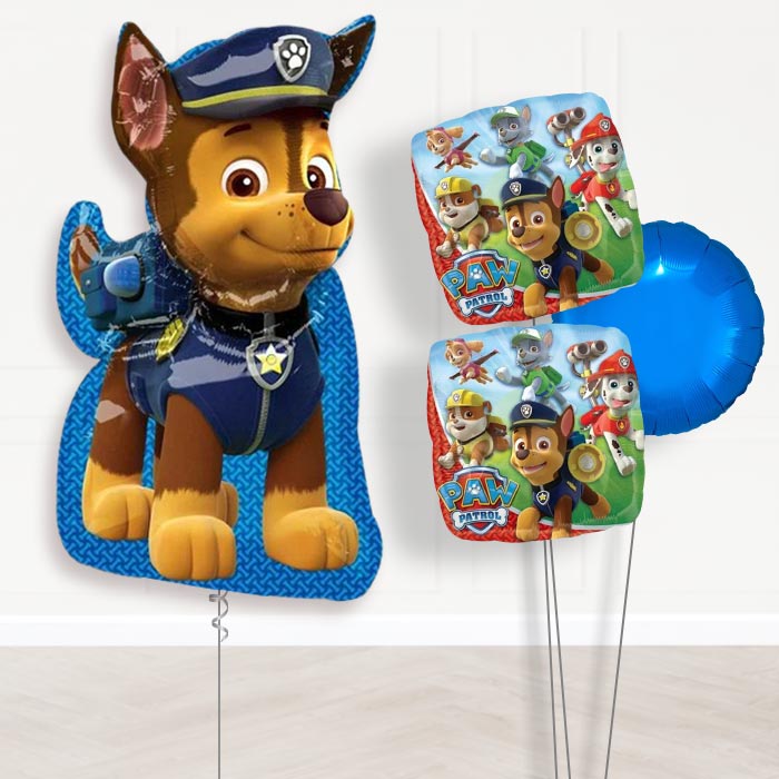 Paw Patrol Chase Balloon Bouquet in a Box-Giant Balloon + 2 Themed Balloons + 1 Plain Balloon 