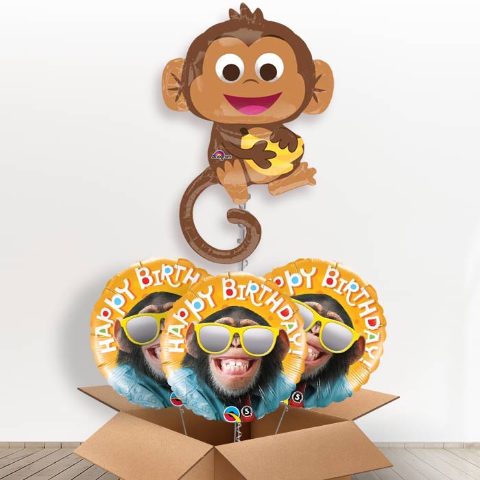 Giant Monkey Helium Balloon In a Box - With 3 Themed Balloons | Party Save Smile