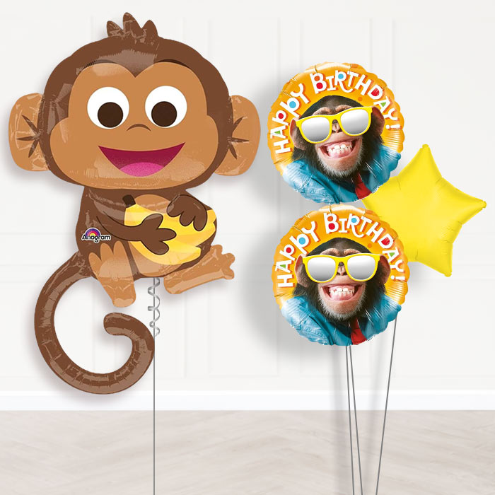 Monkey Helium Balloon Bouquet Delivered-Giant Balloon + 2 Themed Balloons + 1 Plain Balloon 