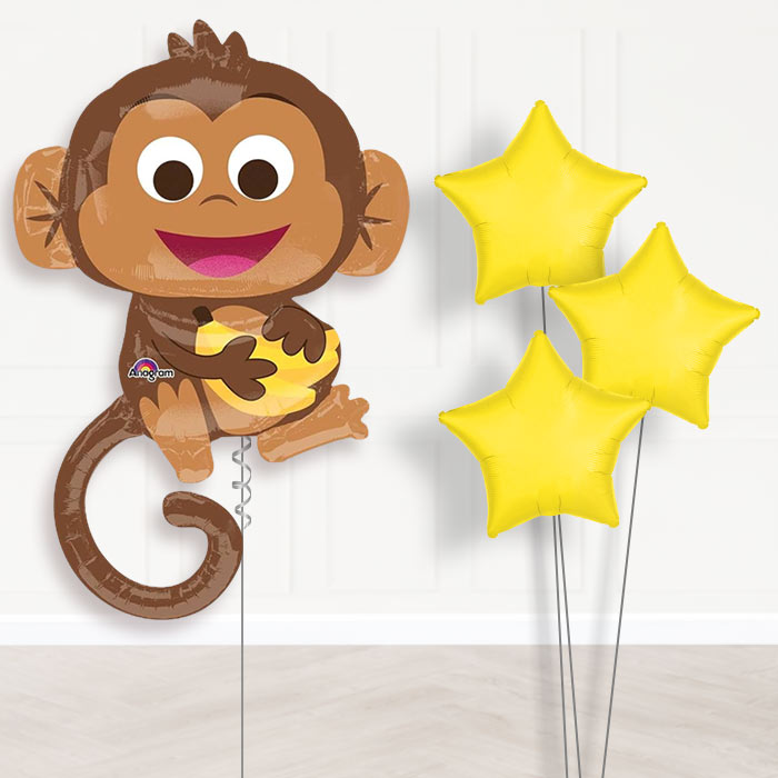 Monkey Helium Balloon Bouquet Delivered - Plain Bouquet | Party Save Smile