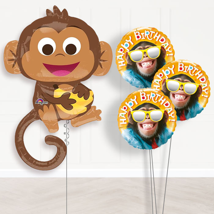 Monkey Helium Balloon Bouquet Delivered - Themed Bouquet | Party Save Smile