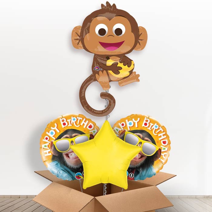 Giant Monkey Helium Balloon In a Box-1 x Giant Balloon and 2 Themed Balloons and 1 Plain Balloon 