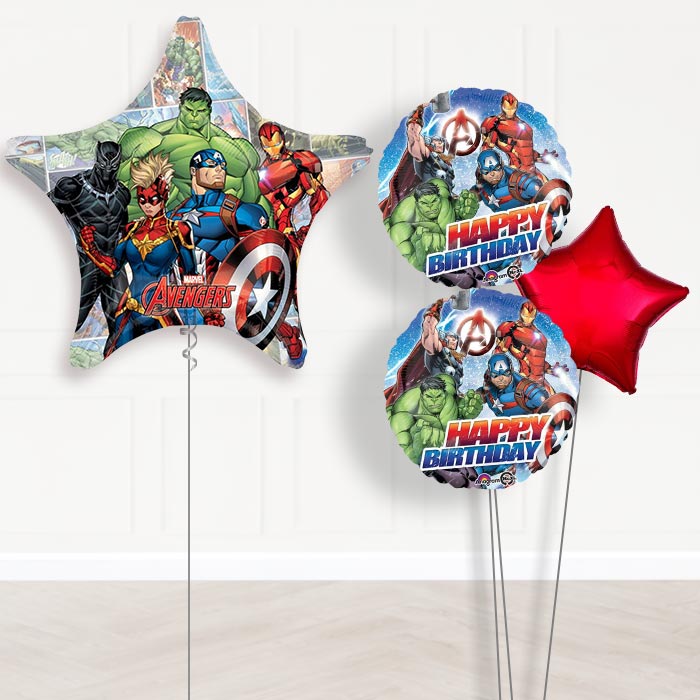 Giant Marvel Avengers Shaped Balloon Bouquet Delivery-Giant Balloon + 2 Themed Balloons + 1 Plain Balloon 