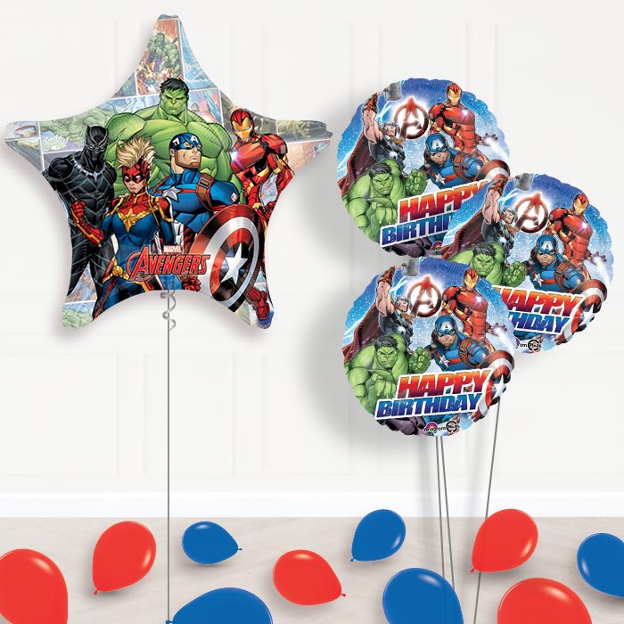 Giant Marvel Avengers Shaped Balloon Bouquet Delivery - 1 x Giant Balloon with Themed Bouquet and Latex | Party Save Smile