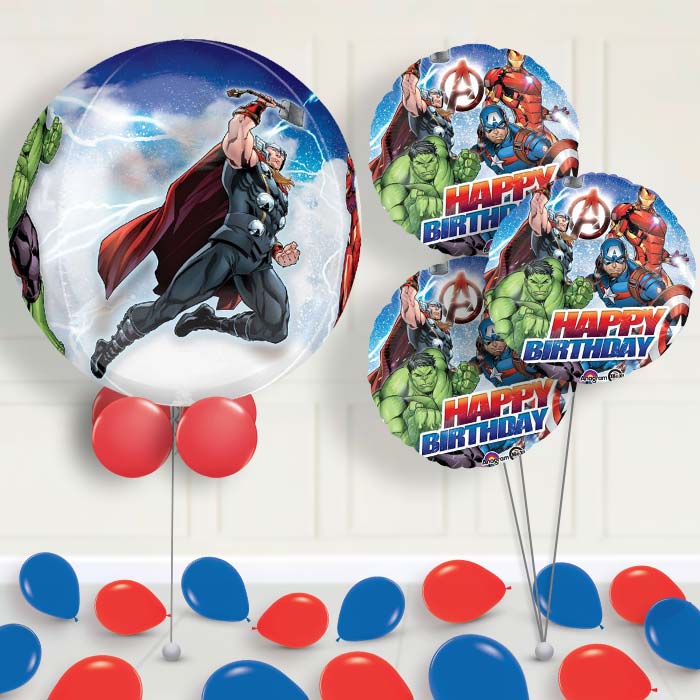 Marvel Avengers Orbz Balloon with Balloon Bouquet - 1 x Orbz Balloon with 3 Bouquet (themed) | Party Save Smile