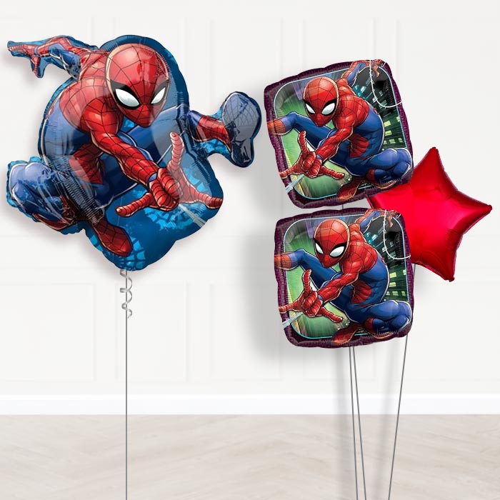 Giant Animated Spiderman Shaped Balloon Bouquet Delivery-Giant Balloon + 2 Themed Balloons + 1 Plain Balloon 