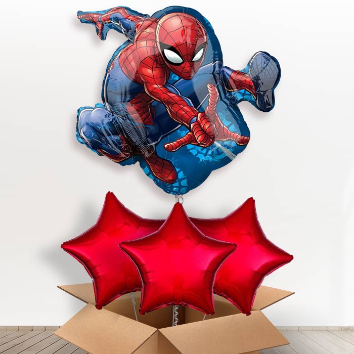 Giant Animated Spiderman Shaped Helium Balloon in a Box - with 3 Plain Balloons | Party Save Smile