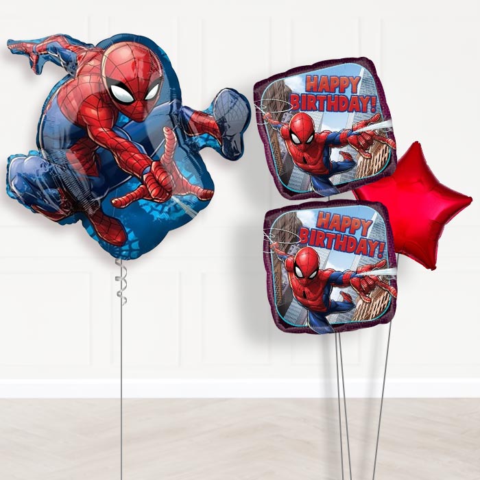 Spiderman Helium Balloon Bouquet Delivery-Giant Balloon + 2 Themed Balloons + 1 Plain Balloon 