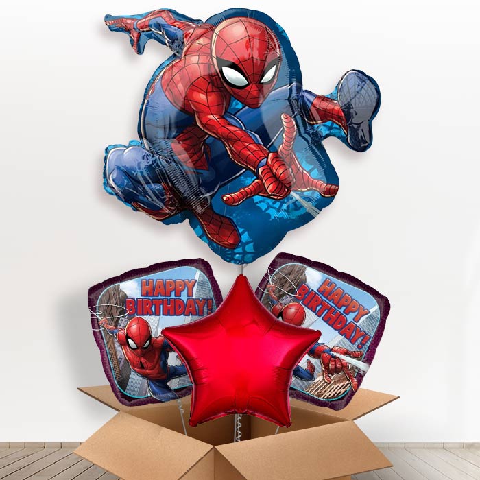 Spiderman Shaped Helium Balloon in a Box-1 x Giant Balloon and 2 Themed Balloons and 1 Plain Balloon 