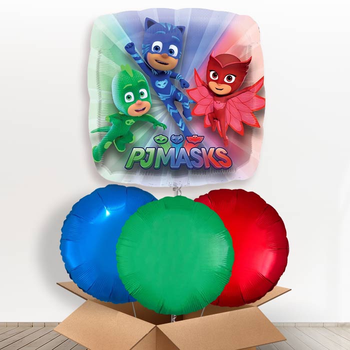 Giant PJ Mask Helium Balloons in a Box - With 3 Plain Balloons | Party Save Smile
