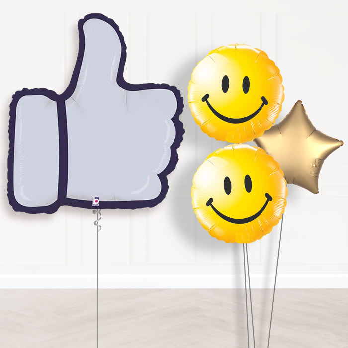 Thumbs Up Balloon Bouquet in a Box-Giant Balloon + 2 Themed Balloons + 1 Plain Balloon 