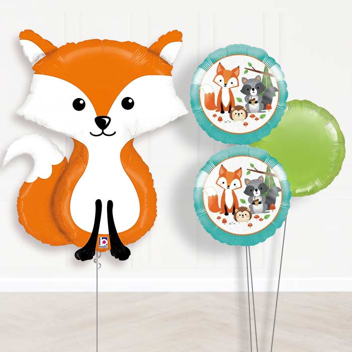 Fox Balloon Bouquet Delivered in a Box-Giant Balloon + 2 Themed Balloons + 1 Plain Balloon 