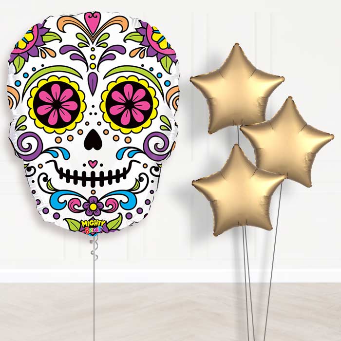Giant Skull Day of the Dead Helium Balloons in a Box - Plain Bouquet | Party Save Smile
