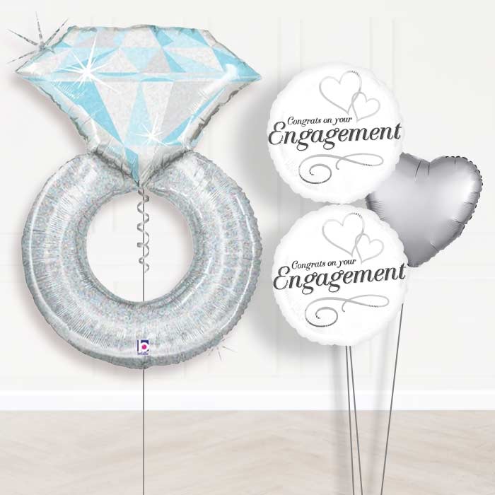 Platinum Wedding Ring Balloon Bouquet-Giant Balloon + 2 Themed Balloons + 1 Plain Balloon 