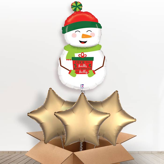 Giant Snowman Helium Balloon in a Box - With 3 Plain Balloons | Party Save Smile