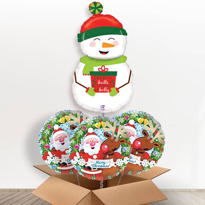 Giant Snowman Helium Balloon in a Box - With 3 Themed Balloons | Party Save Smile