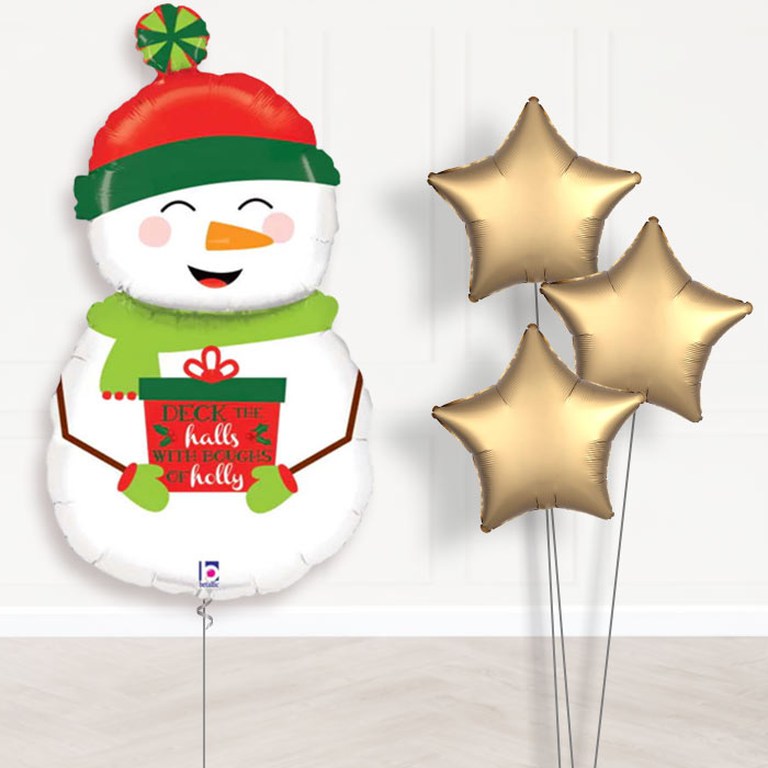 Snowman Balloon Bouquet Christmas Helium Balloons Delivered - Plain Bouquet | Party Save Smile