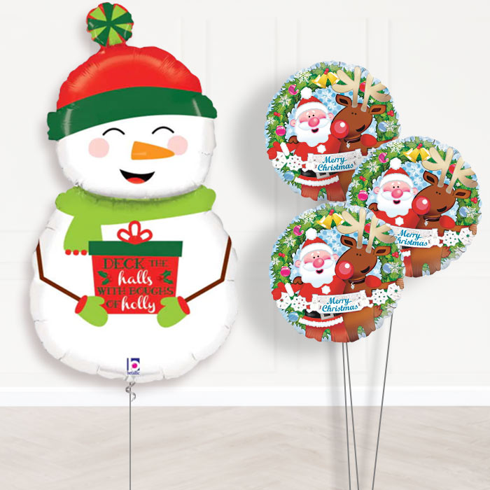 Snowman Balloon Bouquet Christmas Helium Balloons Delivered - Themed Bouquet | Party Save Smile
