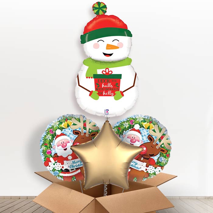 Giant Snowman Helium Balloon in a Box-1 x Giant Balloon and 2 Themed Balloons and 1 Plain Balloon 