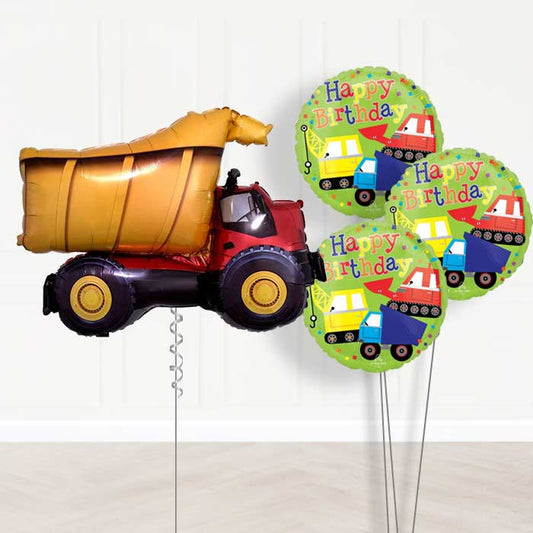 Dump Truck Inflated Helium Balloons Delivered - Themed Bouquet | Party Save Smile