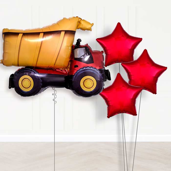 Dump Truck Inflated Helium Balloons Delivered - Plain Bouquet | Party Save Smile