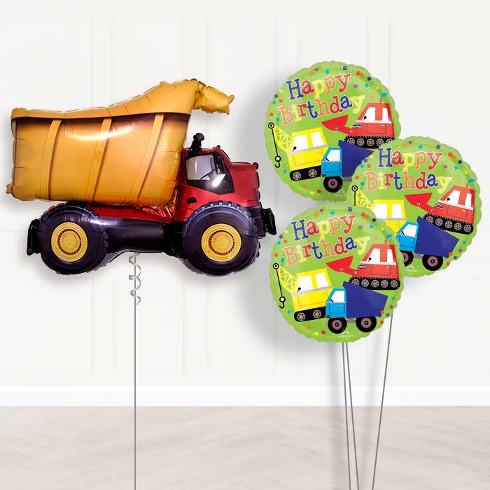 Dump Truck Inflated Helium Balloons Delivered - Themed Bouquet | Party Save Smile