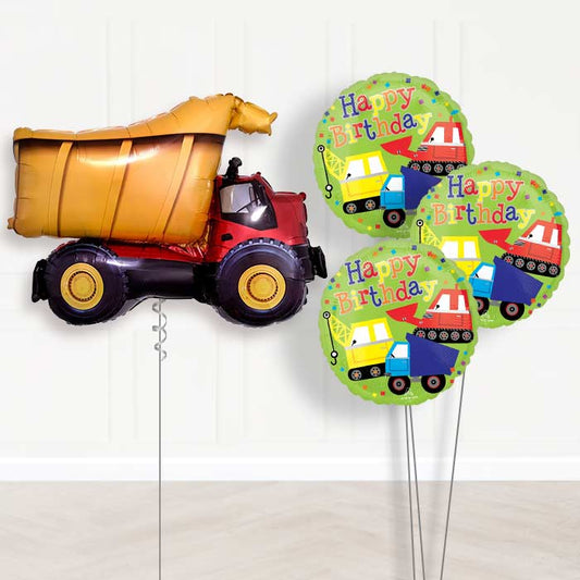 Dump Truck Inflated Helium Balloons Delivered - Themed Bouquet | Party Save Smile