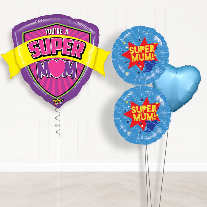 Super Mum Balloon Bouquet in a Box-Giant Balloon + 2 Themed Balloons + 1 Plain Balloon 