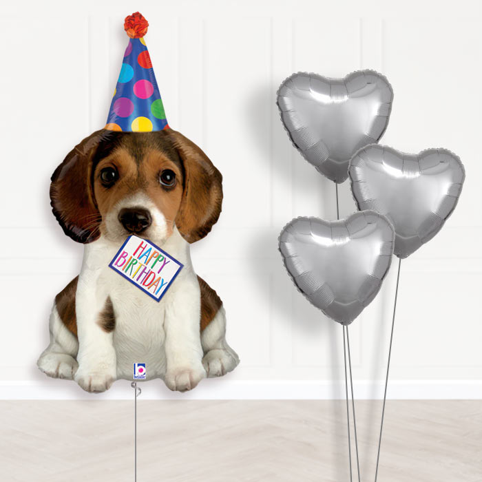 Dog Shaped Balloon Bouquet Delivery (Party Hat) - 1 x Giant Balloon with Plain Bouquet | Party Save Smile