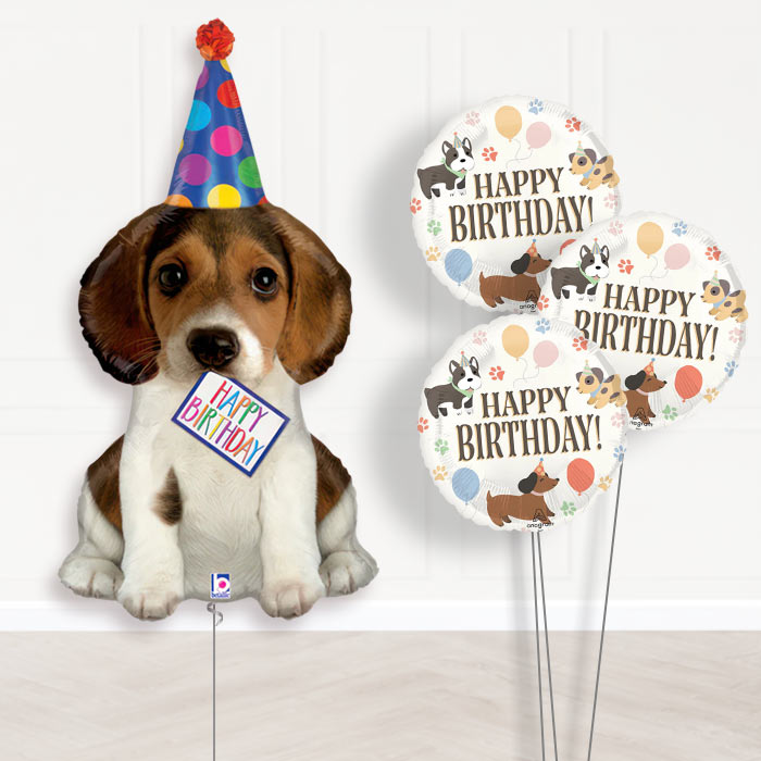 Dog Shaped Balloon Bouquet Delivery (Party Hat) - 1 x Giant Balloon with Themed Bouquet | Party Save Smile