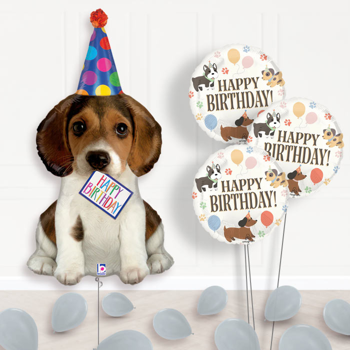 Dog Shaped Balloon Bouquet Delivery (Party Hat) - 1 x Giant Balloon with Themed Bouquet and Latex | Party Save Smile