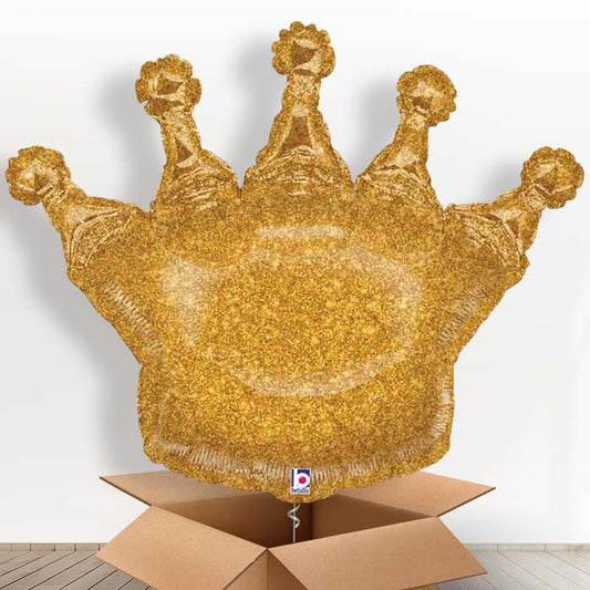 Giant Glittering Crown Helium Balloons in a Box - Giant Balloon | Party Save Smile