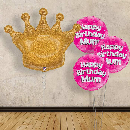 Crown Balloon with Pink Bouquet Package - Themed Bouquet | Party Save Smile