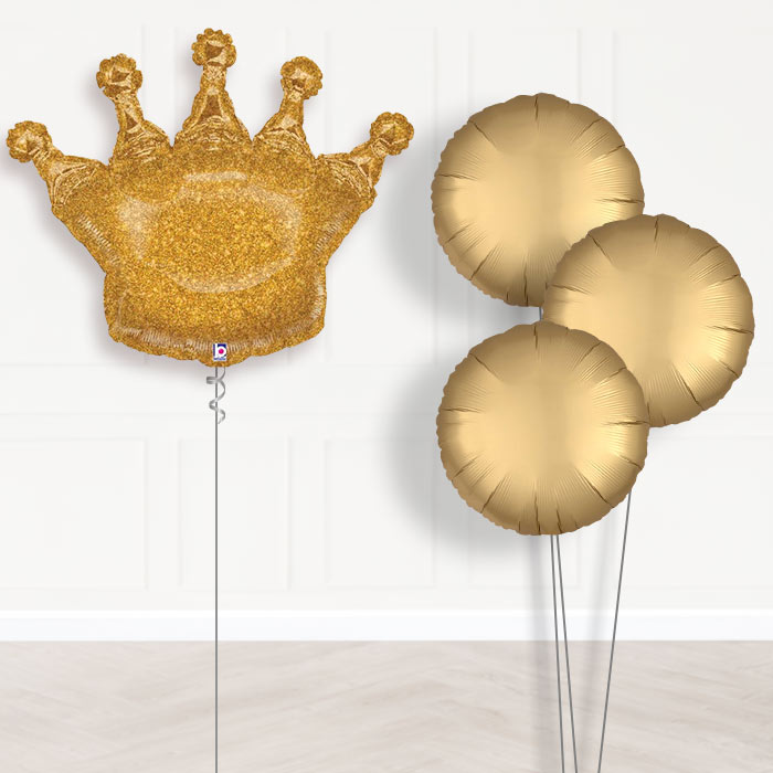 Gold Crown Inflated Helium Balloons Delivered - Plain Bouquet | Party Save Smile