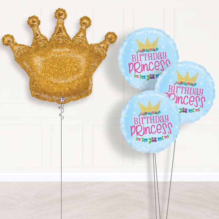 Gold Crown Inflated Helium Balloons Delivered - Themed Bouquet | Party Save Smile