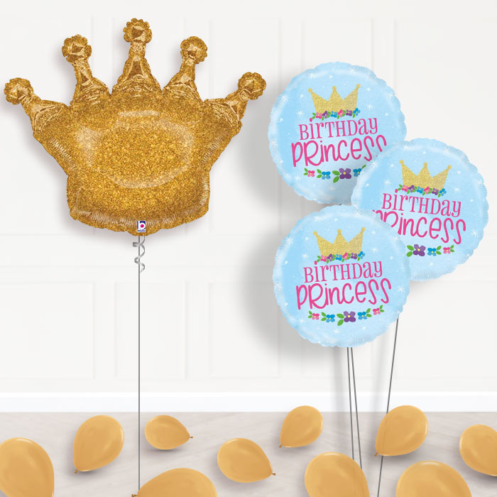 Gold Crown Inflated Helium Balloons Delivered - Themed Bouquet and Latex | Party Save Smile