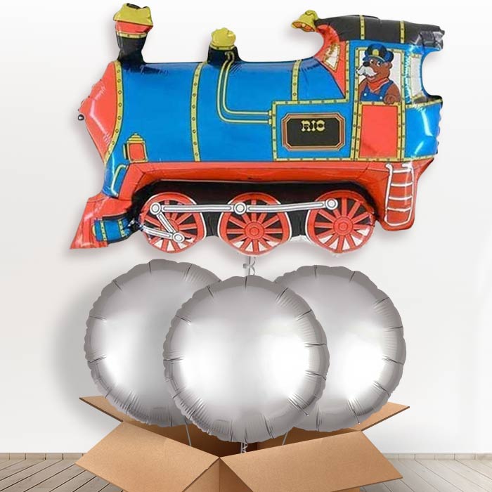 Giant Train Helium Balloons in a Box - With 3 Plain Balloons | Party Save Smile