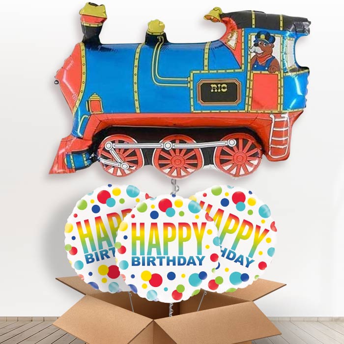 Giant Train Helium Balloons in a Box - With 3 Themed Balloons | Party Save Smile